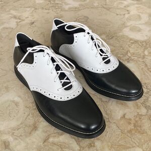 Cole Haan Grand OS Black & White Leather Saddle Golf Shoes